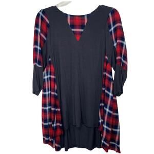 New THML Black‎ Blouse Plaid Contrasts Career Workwear XS